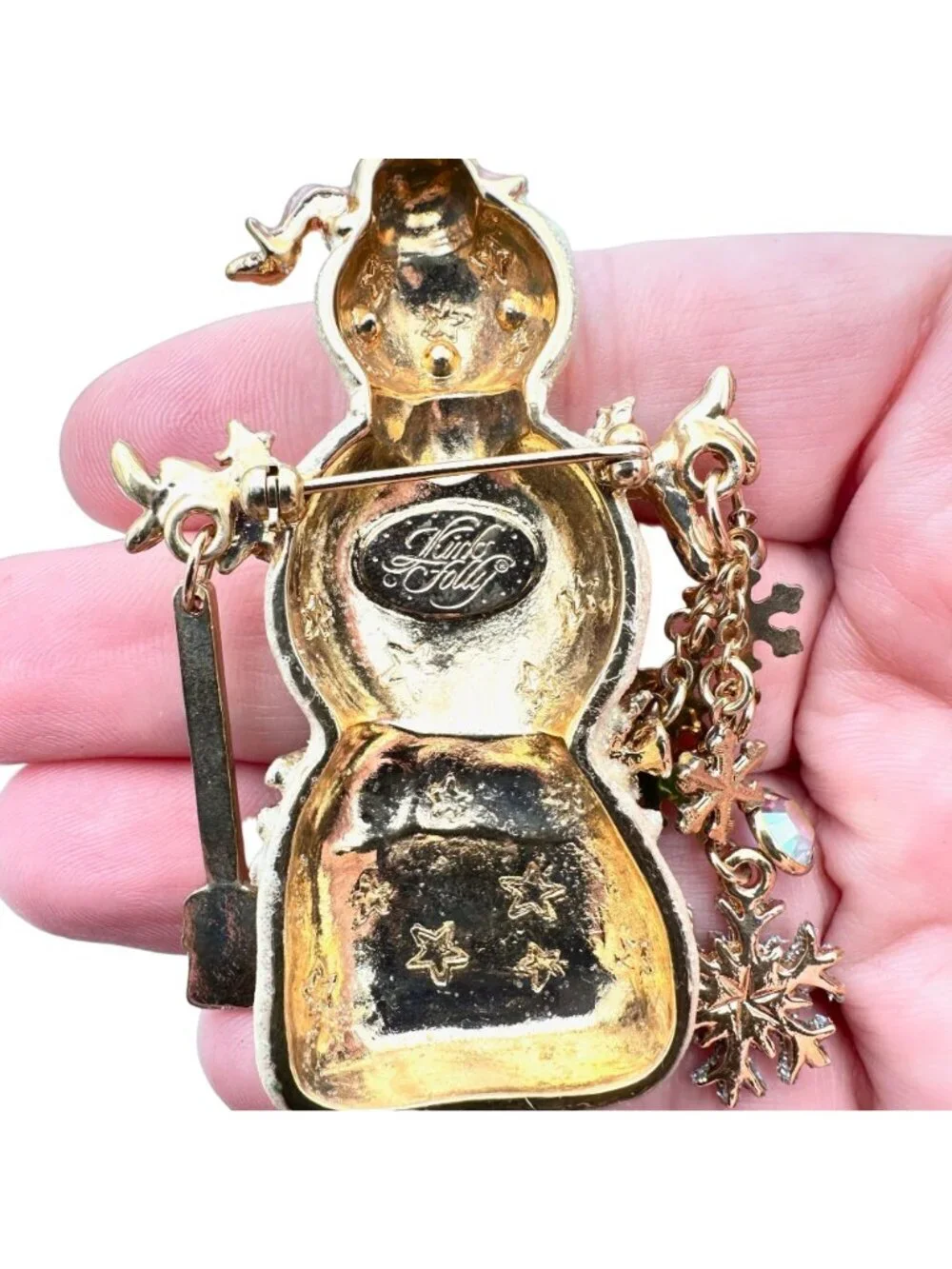 Kirks Folly Womens Brooch Mr Cool Snowman Glitter Gold Tone Pin Holiday Winter